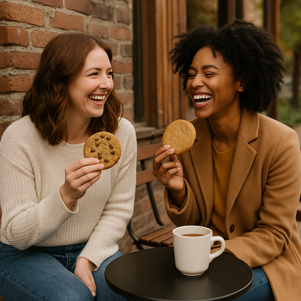 Enjoying cookies with coffee